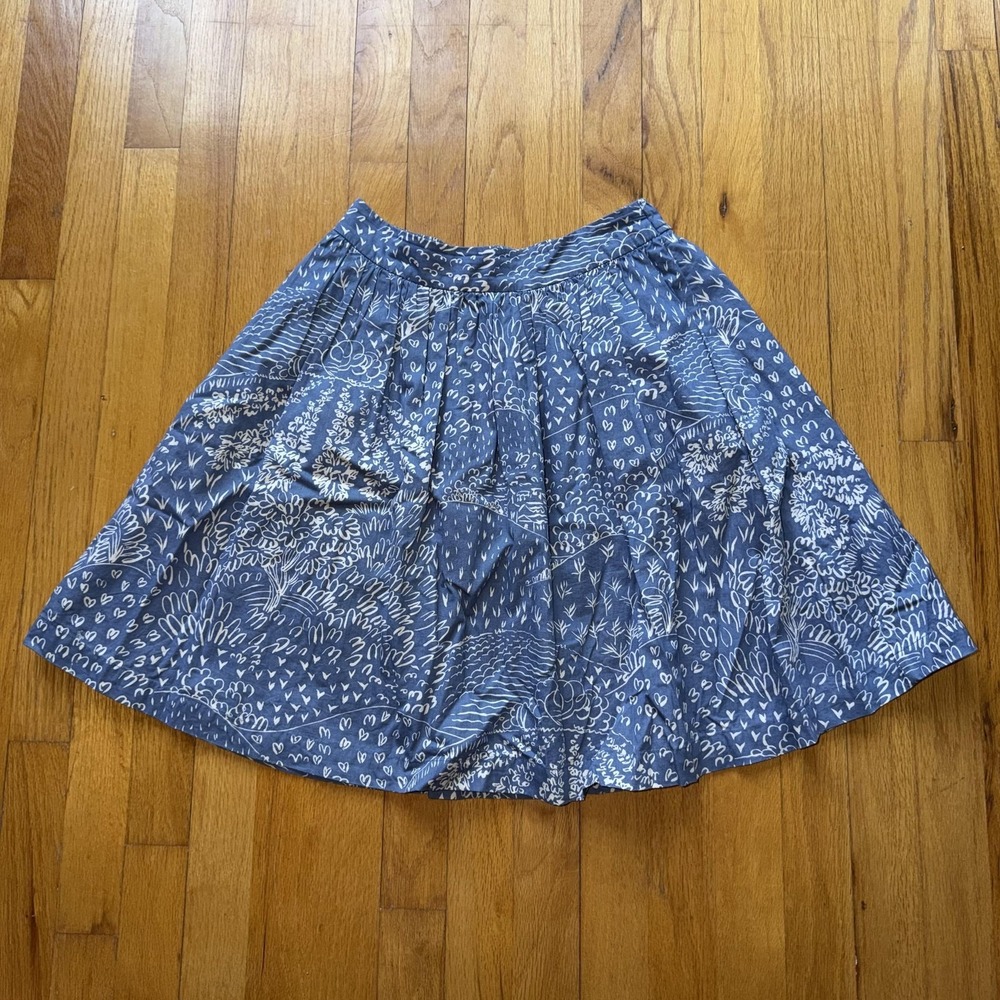 Boden Skirt 2 Blue Floral Garden Field Cottagecore A-Line Elastic Waist Pockets
